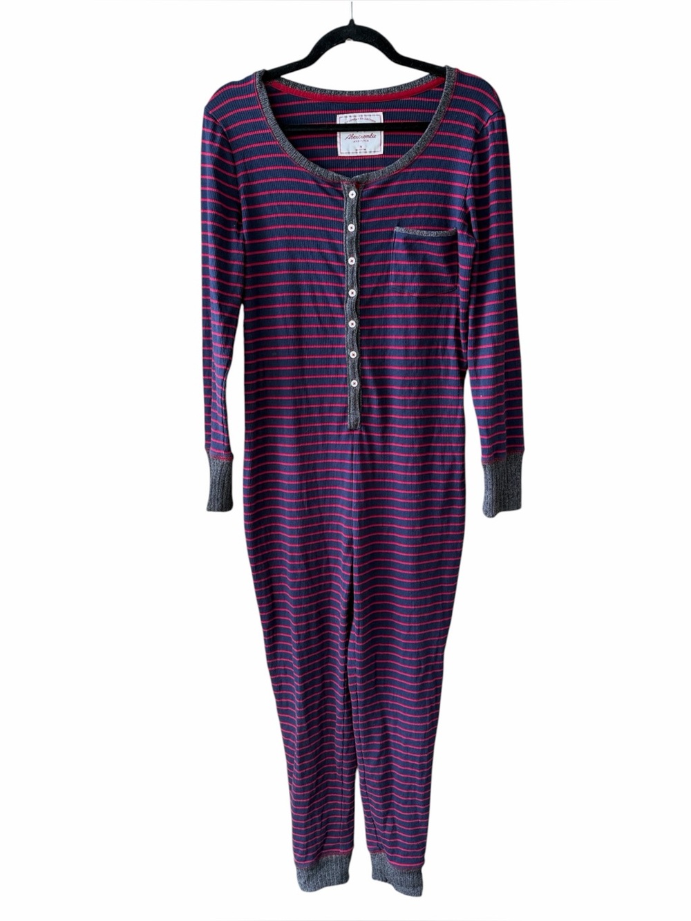 Abercrombie & Fitch Women’s M Navy & Red Striped Pajama Onesie Loungewear